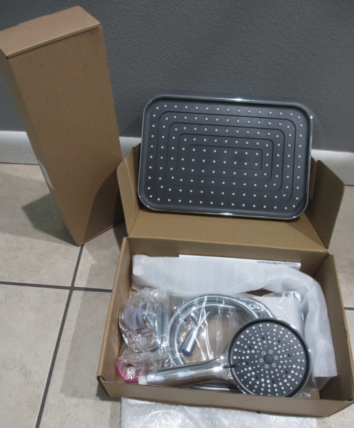Dual Waterfall Shower Handheld 13in Square Rainfall Showerhead Spray Combo NIB