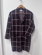 Nine West Dark Academia Windowpane Plaid Coatigan Front Button W/Pockets/Sz Sm