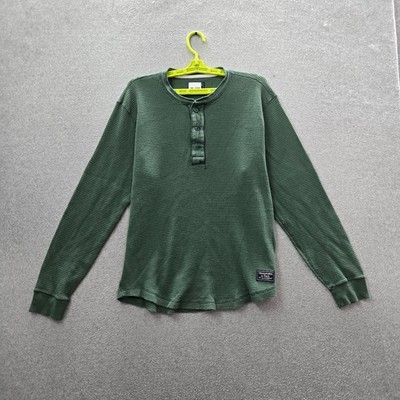 廃盤新品未使用Abercrombie & Fitch GREEN Abercrombie & Fitch Men Shirt L Green Henley Waffle Knit Y2K Long