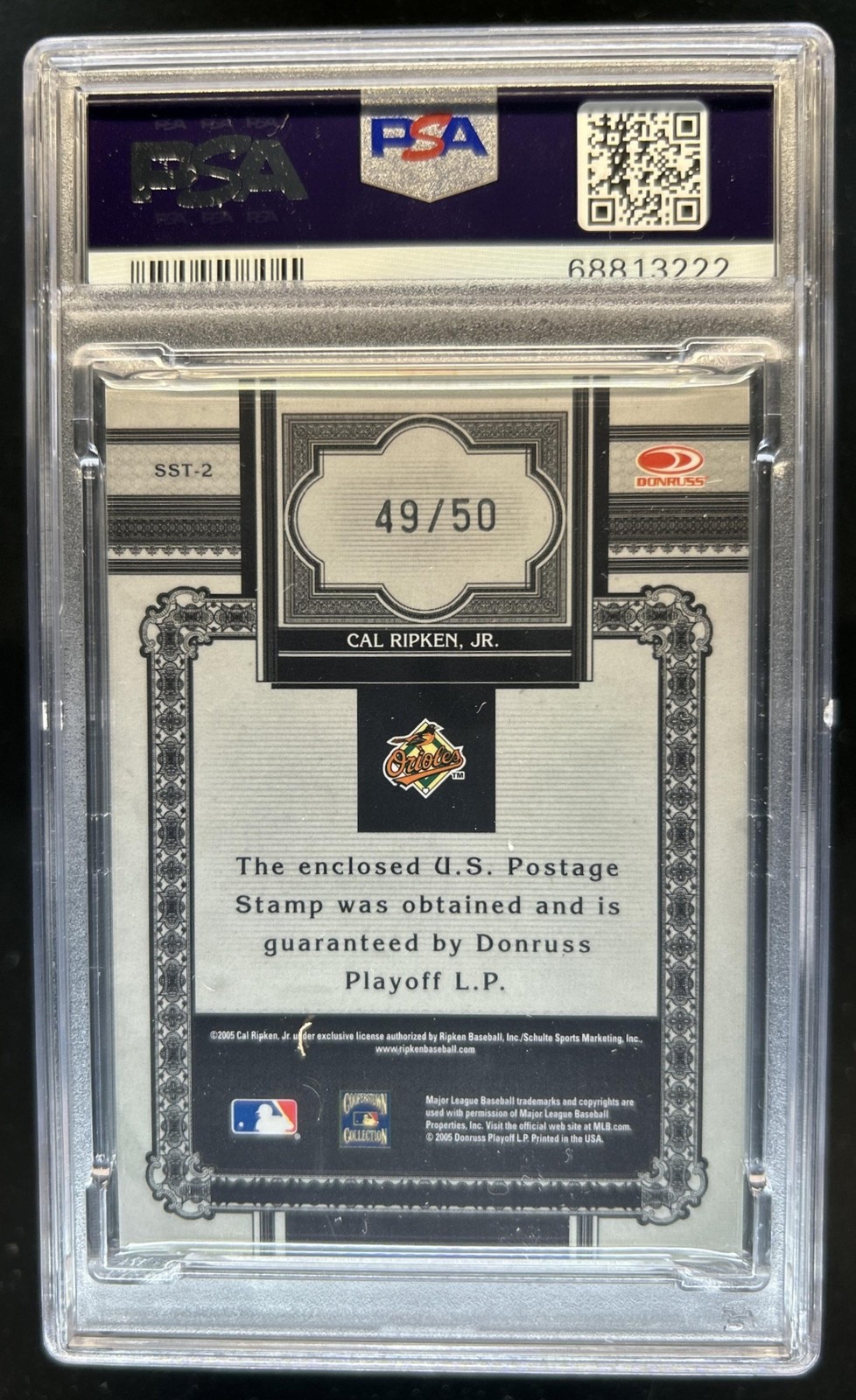 2005 Donruss Signature Cal Ripken Jr. Stamps Material Pro Ball Auto #/50 PSA 9 view 2