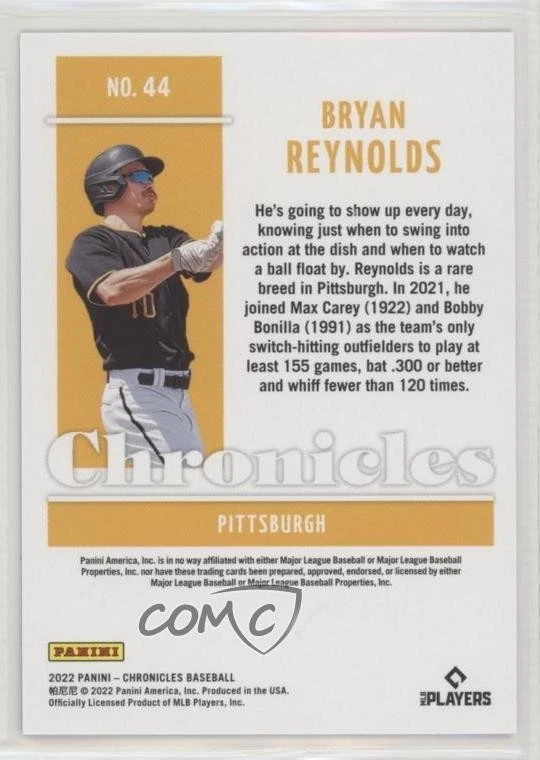2022 Panini Chronicles Blue /50 Bryan Reynolds #44 - Image 2 of 2