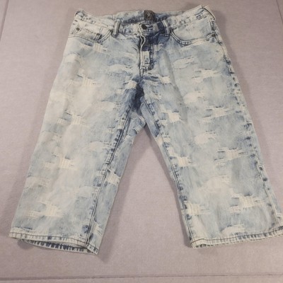Prps Shorts Mens 32 Blue Acid Wash Distressed Denim Bermuda Relaxed Patterned
