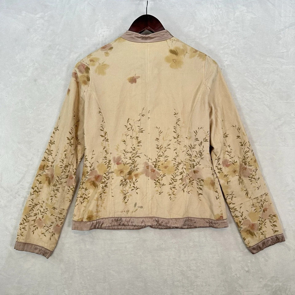 Chaqueta Anthropologie Fei para mujer 4 ribete floral satinado delicado a presión femenina Y2K Foto 3 de 4