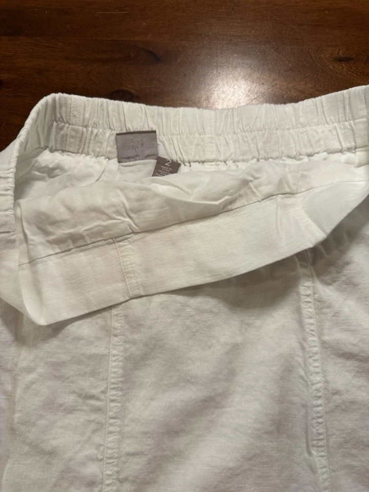 Chico's Mujer Pull On Blanco Lino y Voile Pañuelo Dobladillo Falda Talla Grande Foto 3 de 4