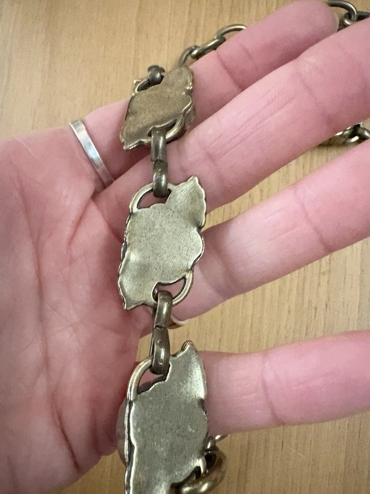 Betsey Johnson Bronze Rose Link Chain Belt Rhinestone Heart Charm Adjustable - Image 4 of 4