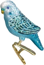 Blue Miniature Parakeet Glass Blown Ornament for Christmas Tree, Handcrafted Hol