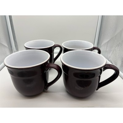 Emile Henry Set of 4 Coffee Mugs Plum Purple White Interior Glossy
