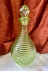 VNTG Anchor Hocking Depression Glass Green No.2 Ribbed Decanter & Stopper 1930