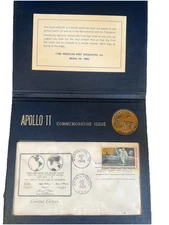  Apollo 11 Commemorative First Day Issue NASA Moon Landing Stamp and Coin 1969  