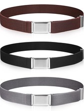 3 Pieces Boy Belt Elastic Adjustable Stretch Belt Silver Square Buckle for Gi...