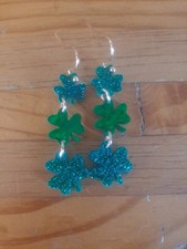 St Patrick's Day 3 Clover Leaf Design Dangle Acrylic Earrings