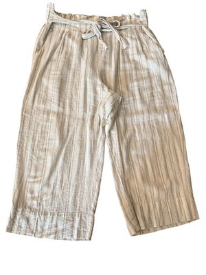 Zac & Rachel XL Tan & Cream Striped Linen Blend Paper Bag Waist Crop Pants