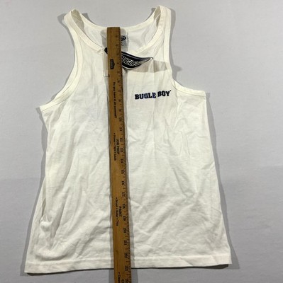VTG Bugle Boys Tank Top Shirt Print White Sleeveless 90's Shark