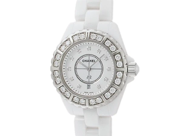 CHANEL J12 33MM H2429 WHITE CERAMIC DIAMOND BEZEL 11P DIAMOND INDEX QUARTZ WATCH