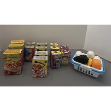 Children's Novelty Toy Grocery Boxes and Basket with Fruit, Veg and Eggs Lot VTG