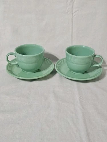 Vintage Set 2 Fiesta Fiestaware Turquoise Cup & Saucer  Homer Laughlin