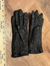 Fownes Gloves Women Size 7 1/2 Black Leather Dress # WPL9522 Full Acrylic Lined