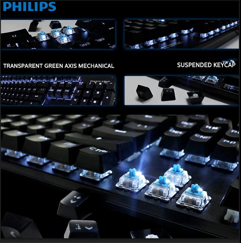 Philips USB Gaming Keyboard Mechanical LED Backlit 104 key for PC Laptop Office - Image 3 of 4