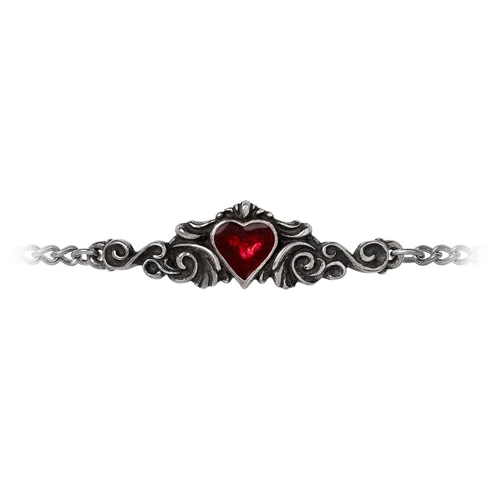 Pulsera Alquimia Gótica Esposo Cadena Cadena Corazón Rojo Amor Romance A145 Foto 2 de 4