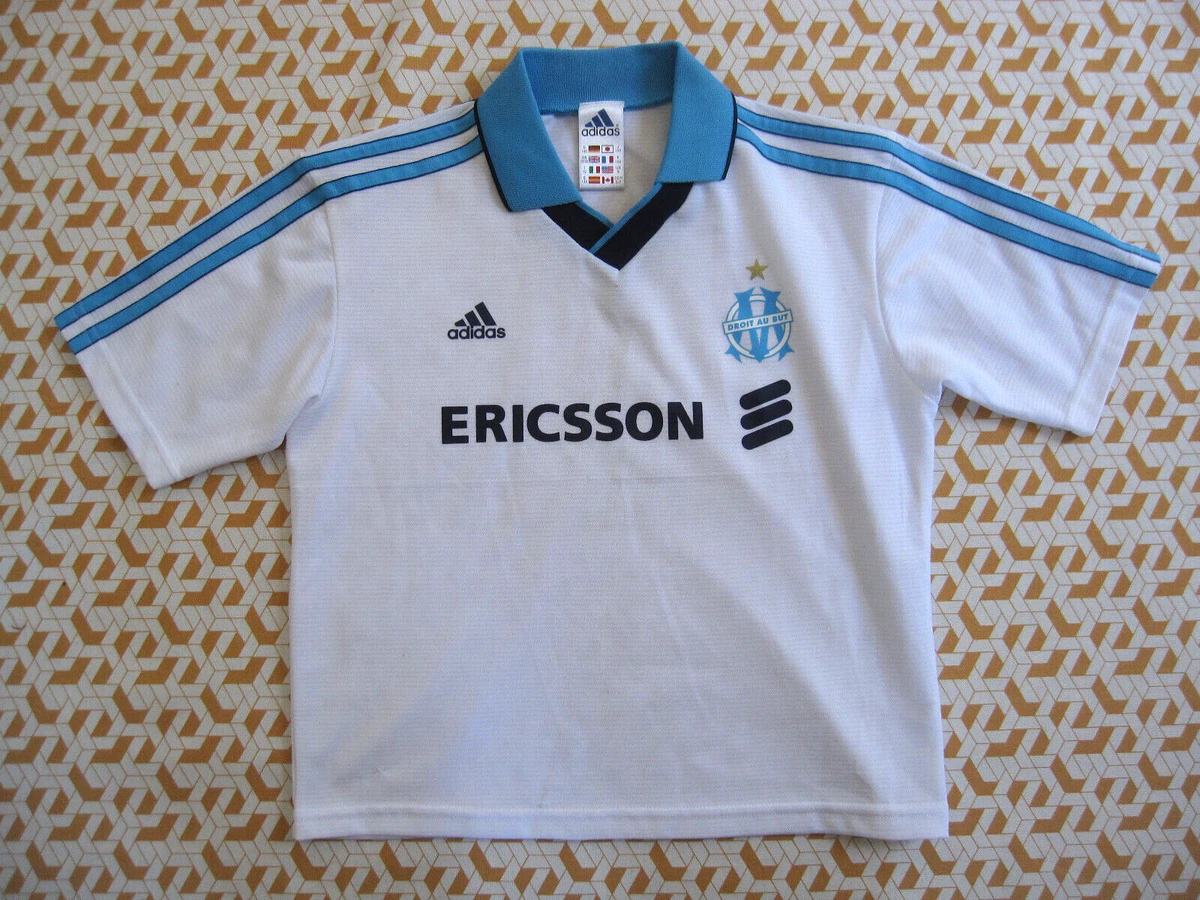 Maillot Olympique Marseille 1999 Adidas Vintage Home Ericsson OM enfant -  10 ans