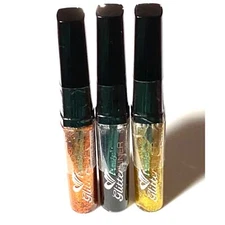 Amuse GLITTER EYELINER Set 3 Liquid Gold Black Copper Orange Tube .25oz Cosmetic