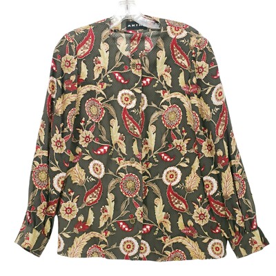 AKIRA Vintage Floral Green Red Blouse Button Down Size M/L