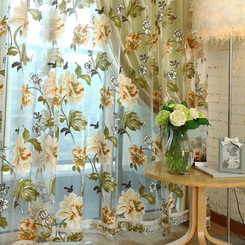 Fenstervorhang, Blumenmuster, Voile-Schabracken, gelb (gelb, 100 x 200 cm) - Bild 2 von 4