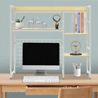 2-Tier Desk Organizer Rack, Multipurpose Desktop Bookshelf with 4 Hooks