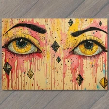 Art Print Woman Feminine Graffiti Blue Eyes Pink Lips Yellow Star Urban Abstract