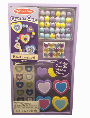 NEW Melissa & Doug Create-a-Craft Wooden Heart Bead Set Kit Ages 4 & Up