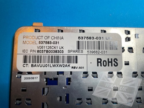 HP Compaq 610 615 Laptop UK Tastatur 537583-031 6037B0038303 - Schwarz - Bild 6 von 7