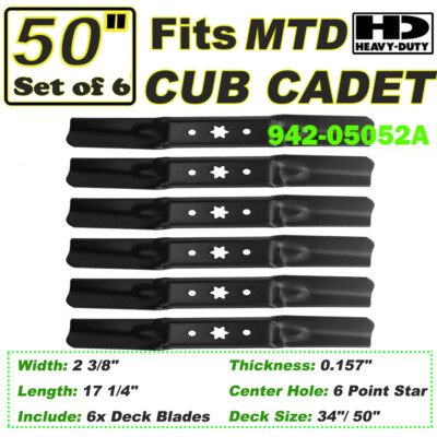 6 Pack Mower Blades fit Cub Cadet MTD 942-05052A 742-05052A XT1