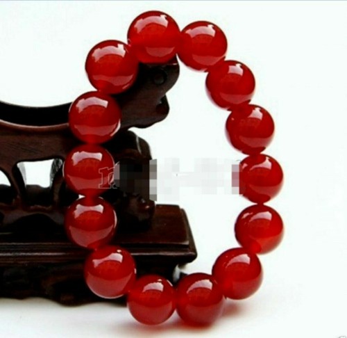 Bracciale elastico perle tonde pietre preziose giada rosso scuro naturale 12 mm 7,5" - Foto 7 di 12