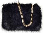 LADIES DESIGNER PLAIN FAUX FUR FLUFFY CLUTCH BAG WITH SILVER CHAIN STRAP HANDBAG