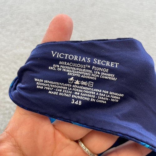 Victorias Secret Miraculous Plunge Underwire Push Up Bra Womens 34B Blue - Picture 9 of 10