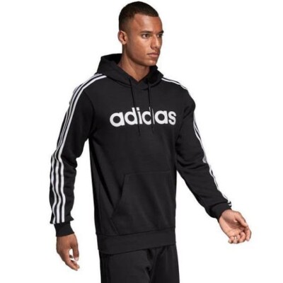 adidas Essentials Men's 3-Stripes Pullover Hoodie, Black/White, X