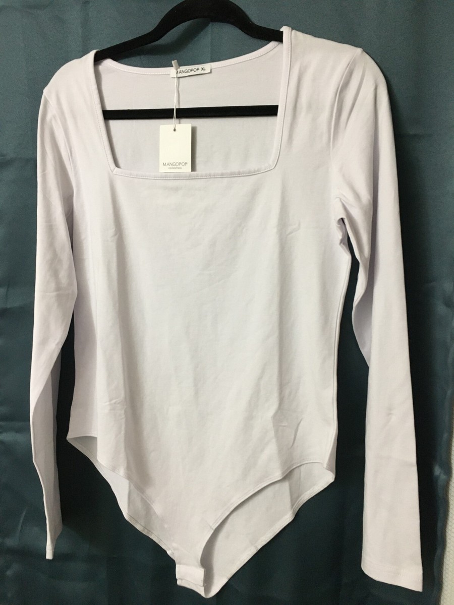 MANGOPOP Women's Crew Neck Short Sleeve Bodysuit - 95% Cotton 5% Spandex, Slim Fit, Basic Tee Style - View #6