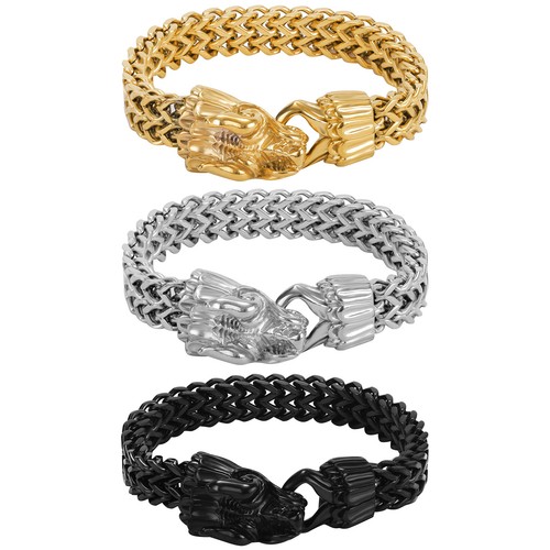 8.7 inches Mens Stainless Steel Dragon Head Biker Bracelet Figaro Chain Bangle - Picture 26 of 26