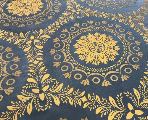 LELIEVRE OF PARIS BLEU OR "GERICAULT DAMASK" FRENCH SILK MEDALLION DAMASK FABRIC - Picture 4 of 7