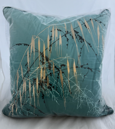 Clarissa Hulse Meadow Grass Teal Velvet Cushion 50cm - Feather Inner - RRP £45 - Picture 4 of 9
