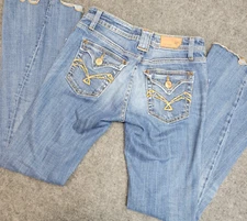 Vigoss Jeans Womens 27 Blue Flare Distressed Y2K Embroidered Western Retro