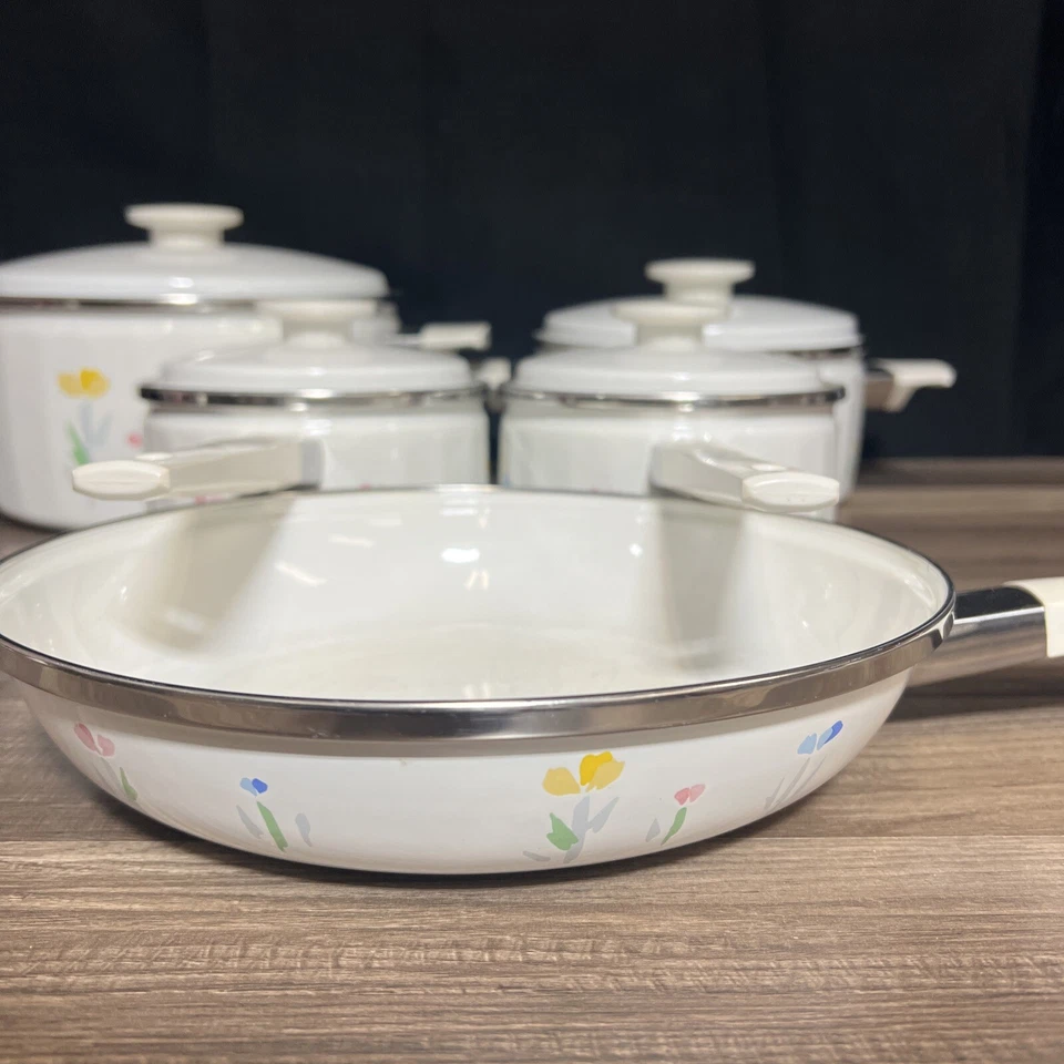 5 Piece STUDIO NOVA UN427 Fresh Mint Pattern COOKWARE Frying Pan Pots & Pans Set - Image 2 of 4