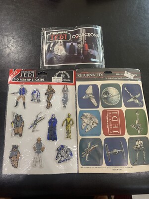 Vintage Lot Star Wars Return Of The Jedi 2 Sets 3-D Perk Up Stickers + Pamphlet