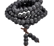 8mm Natural Lava Rock Stone 108 Buddhist Prayer Beads Mala Necklace