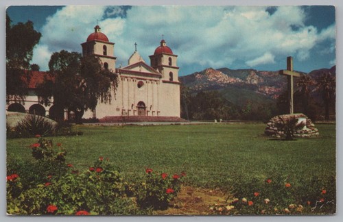 Mission Santa Barbara, gegründet 1786, Santa Barbra, California, USA, Vintage Post - Bild 1 von 2