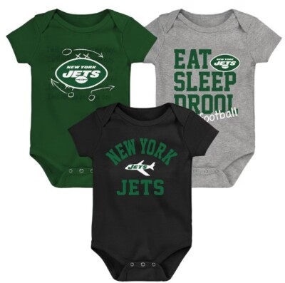 3-Pk New York Jets Newborn Eat Sleep & Drool Retro 1-Piece Bodysuit Set 0-3m G2