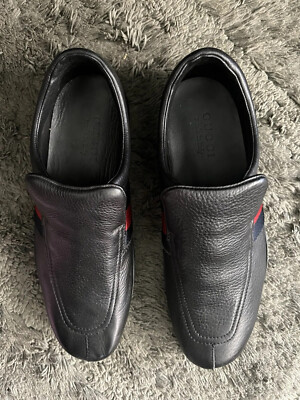 Gucci Mens Black GG Canvas Leather Loafers Drivers Shoes Size 6.5 D Made Italy GUCCI SUPREME TASSEL BLACK LEATHER & BLACK CANVAS MEN main image 4