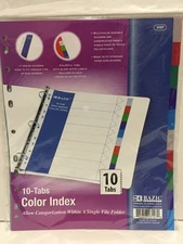 BAZIC 3-Ring Binder Dividers with 10 Color Tabs Free shipping Brand New -3107