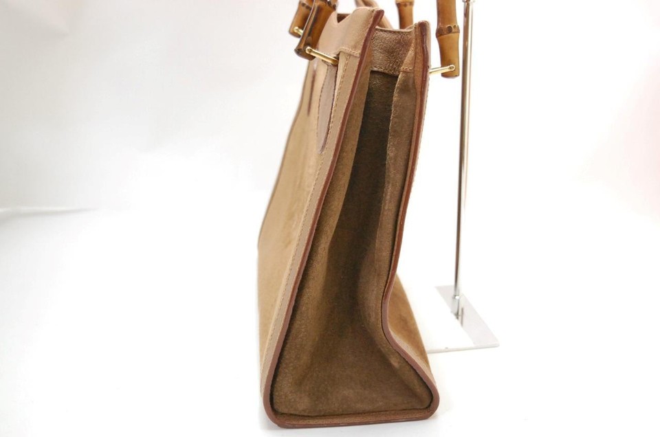Auth GUCCI Bamboo Tote Hand Bag Suede Leather Brown *INSIDE PEELING