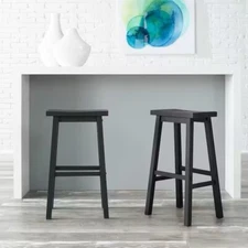 StyleWell Charcoal Black Wood Backless Saddle Bar Stools (Set of 2)